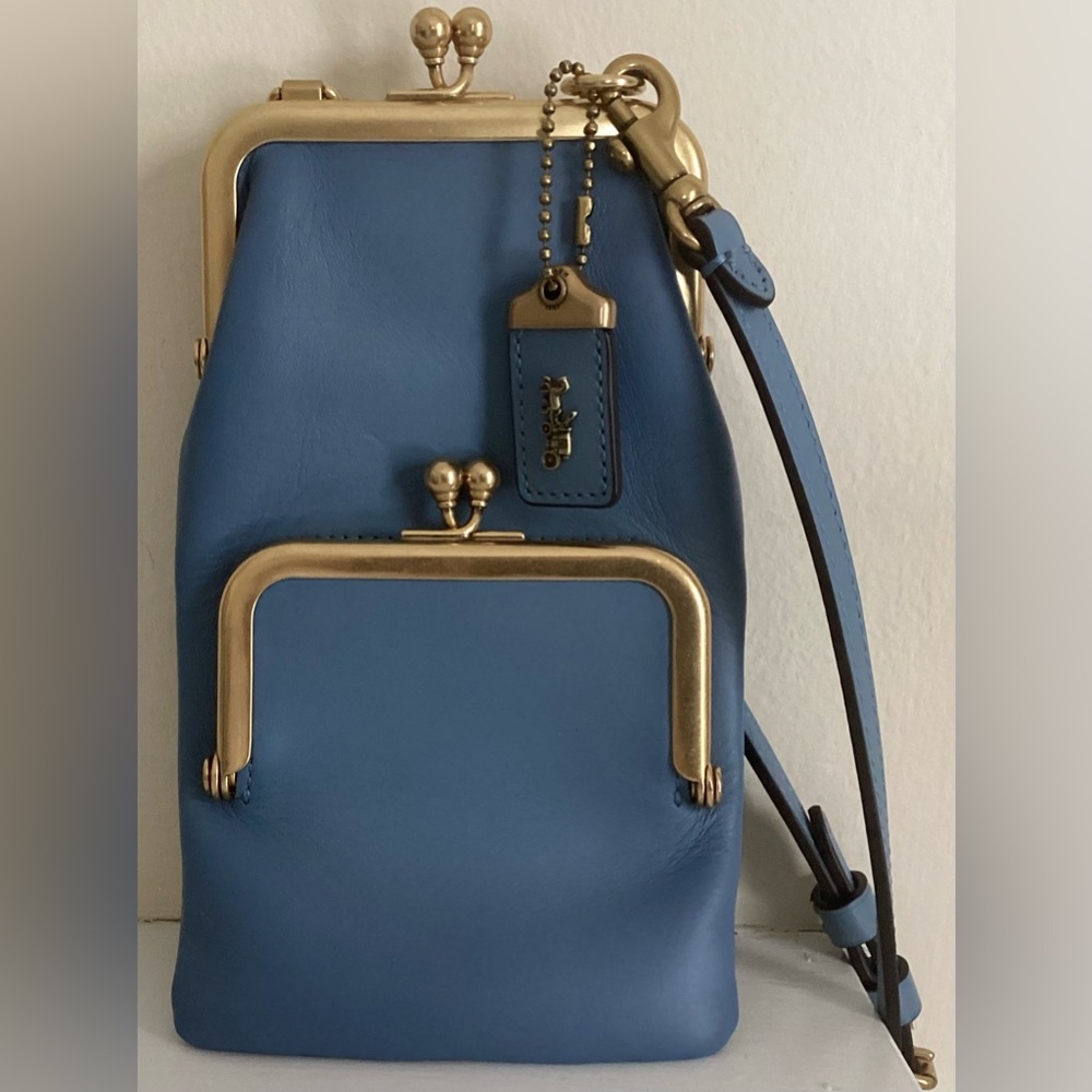 COACH DOUBLE KISSLOCK 1941 BLUE GLOVE-TANNED LEATHER DOUBLE FRAME KISSLOCK BAG